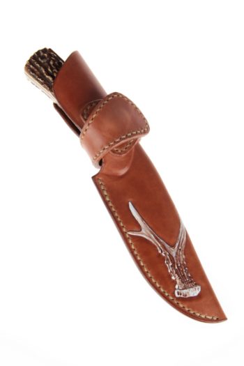 Etui cuir et bois de chevreuil, leather sheath and antler deer