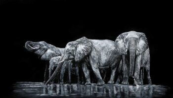 tableau sur cuir, éléphants
