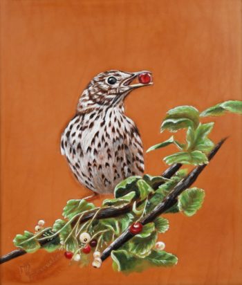 Tableau sur cuir "Grive"