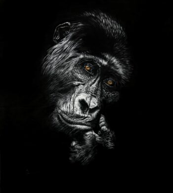 le penseur, tableau sur cuir, painting on leather