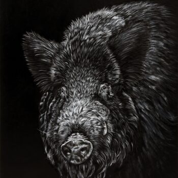 Painting on leather, wild boar
