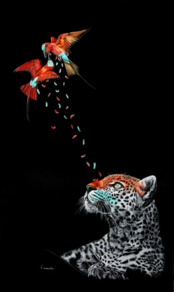 Tableau sur cuir, painting on leather