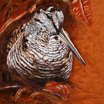 Painting on leather and wood “Woodcock”