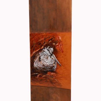 Painting on leather and wood “Woodcock”