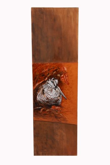 Tableau sur cuir et bois "Bécasse", leather painting "woodcock"