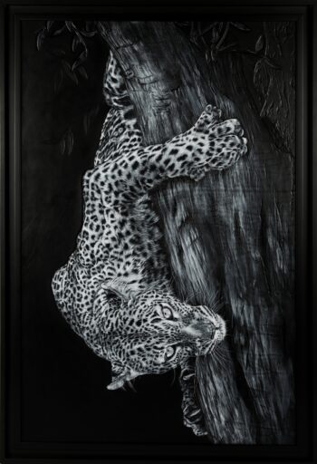 léopard, leopard, tableau sur cuir, leather painting