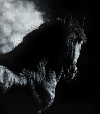 Tableau sur cuir, cheval noble