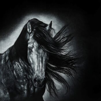 Cheval Tableau sur cuir « Nispero »