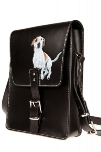 Sac en cuir noir avec Jack Russel